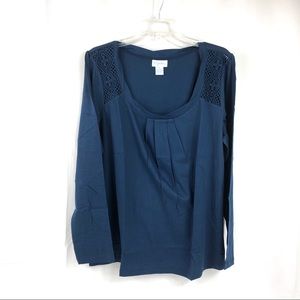K. Jordan Denim Blue Long Sleeve Lace Knit Top 2X